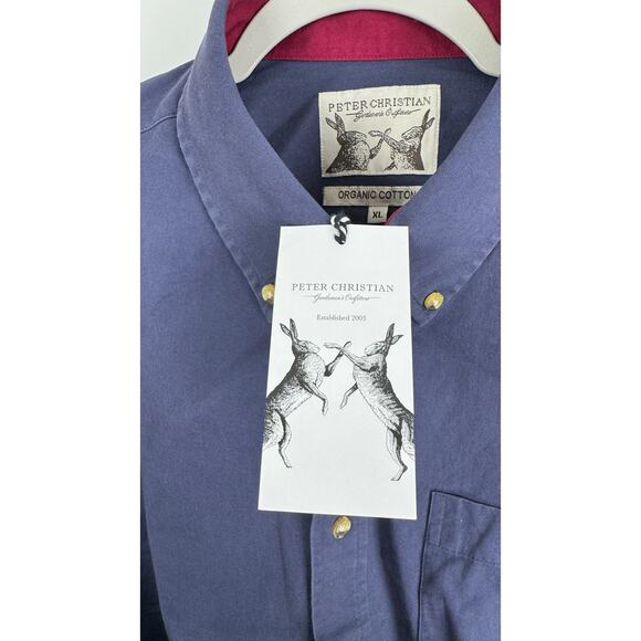 Peter Christian Navy Blue Soft Organic Cotton Twill Button Up Shirt Mens XL New - Picture 6 of 7